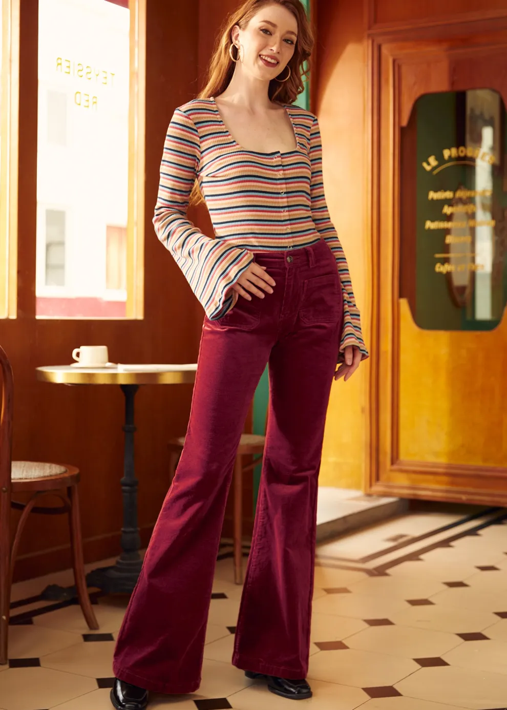 All Aboard For Corduroy Flare-Leg Pants