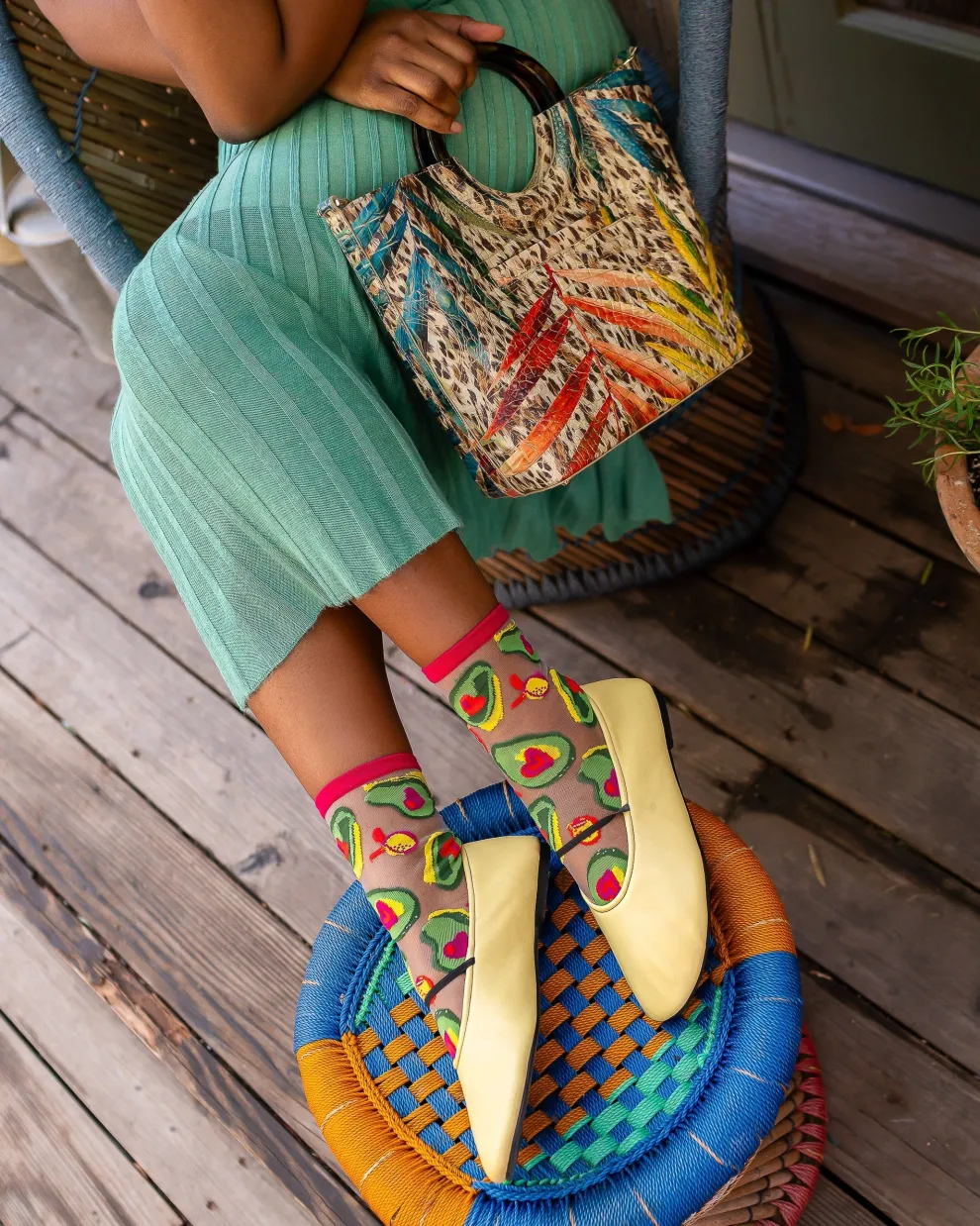 Avocado Lover Sheer Crew Sock