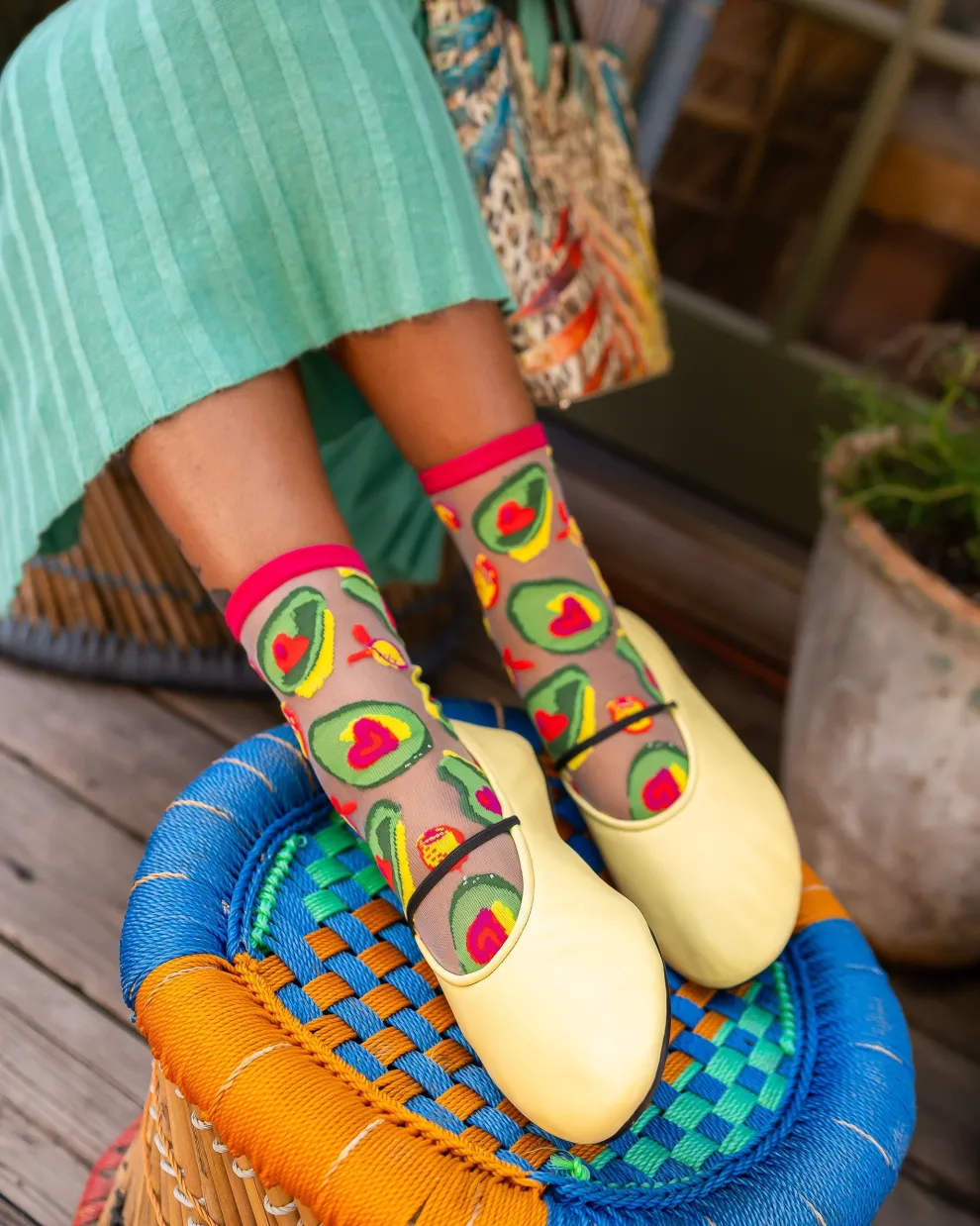 Avocado Lover Sheer Crew Sock