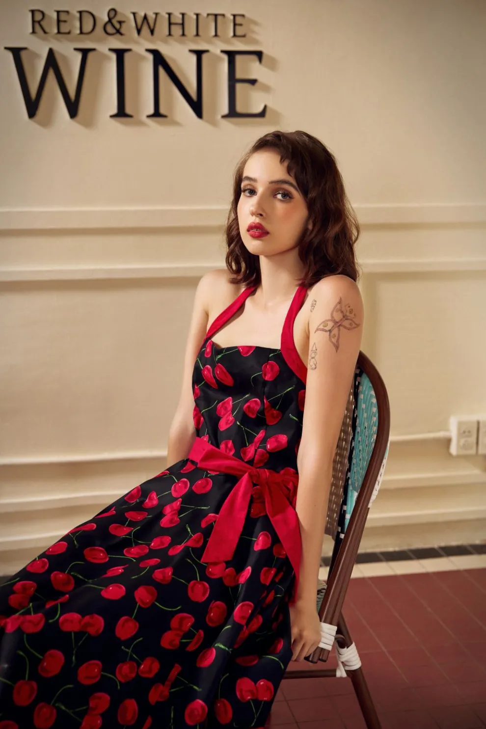 Black & Red Cherry Halter Dress