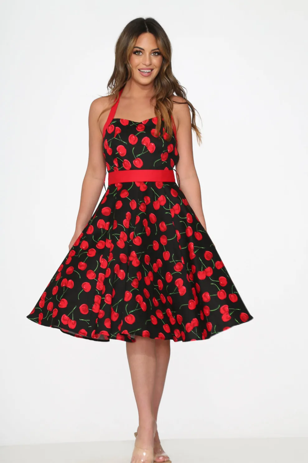 Black & Red Cherry Halter Dress
