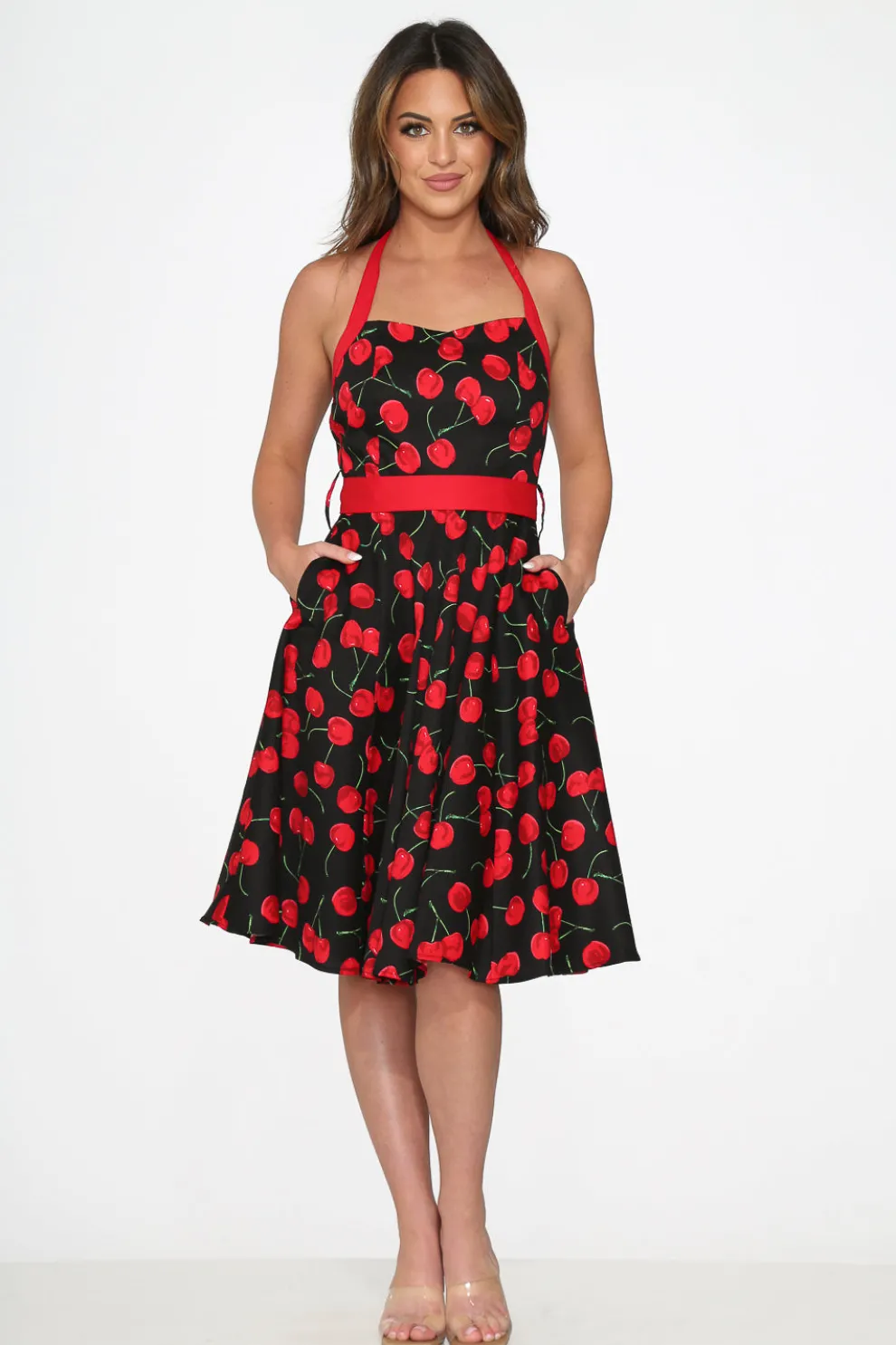 Black & Red Cherry Halter Dress