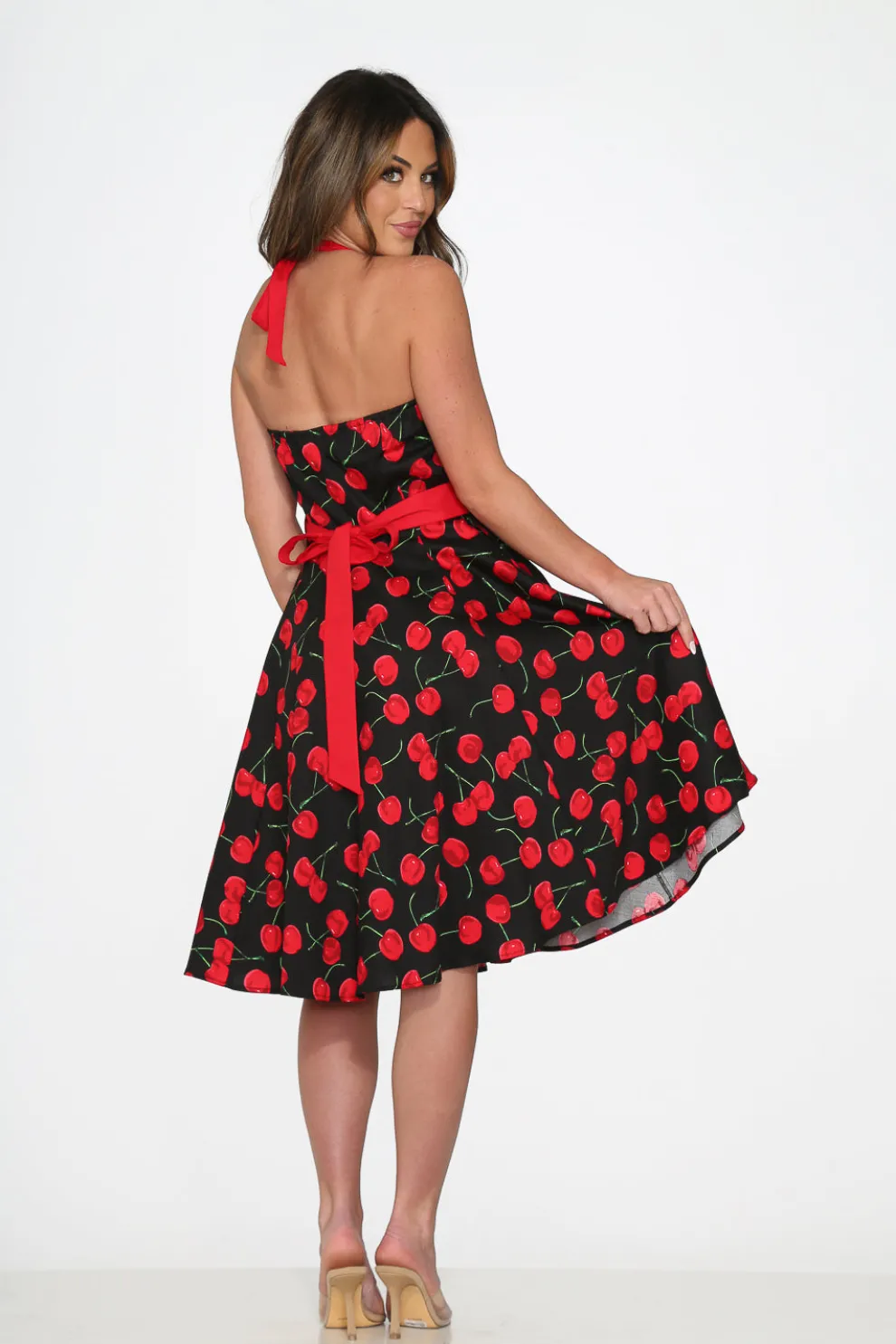 Black & Red Cherry Halter Dress