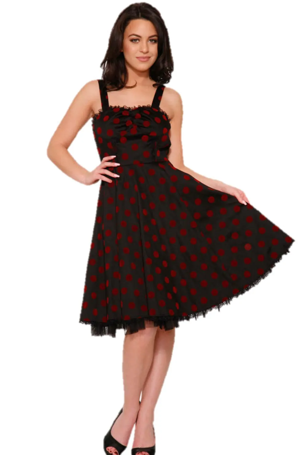 Black & Red Velvet Polka Dot Dress