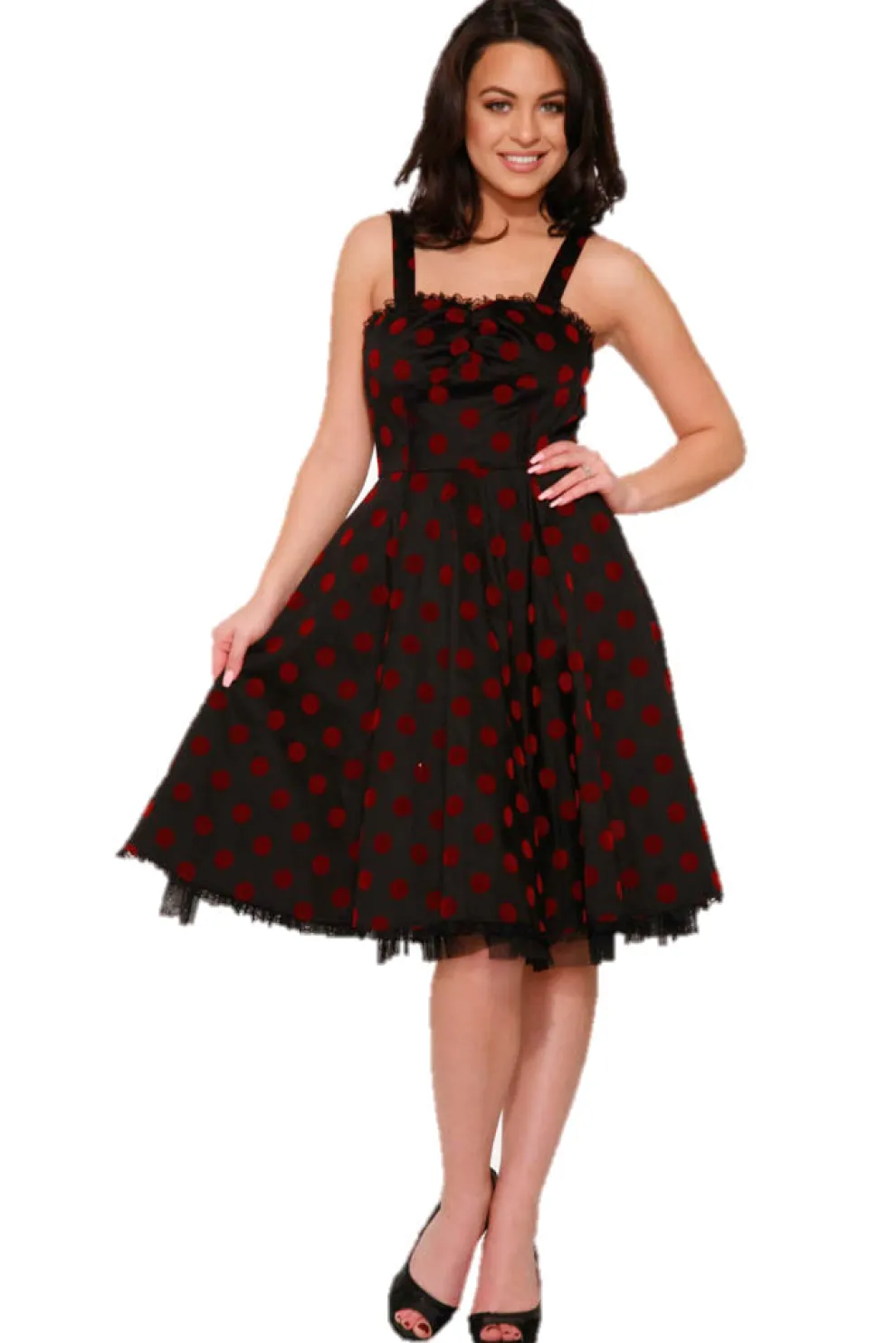 Black & Red Velvet Polka Dot Dress