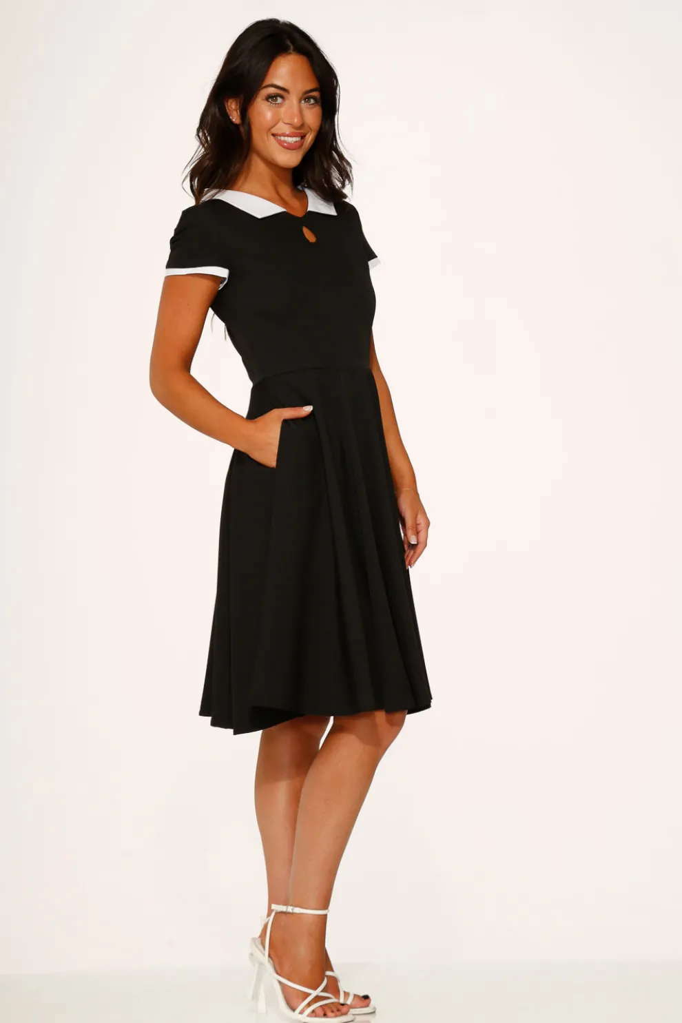 Black & White Keyhole Swing Dress