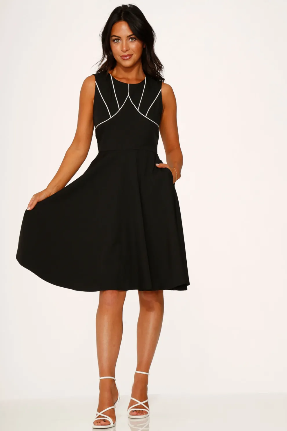 Black & White Piping Swing Dress