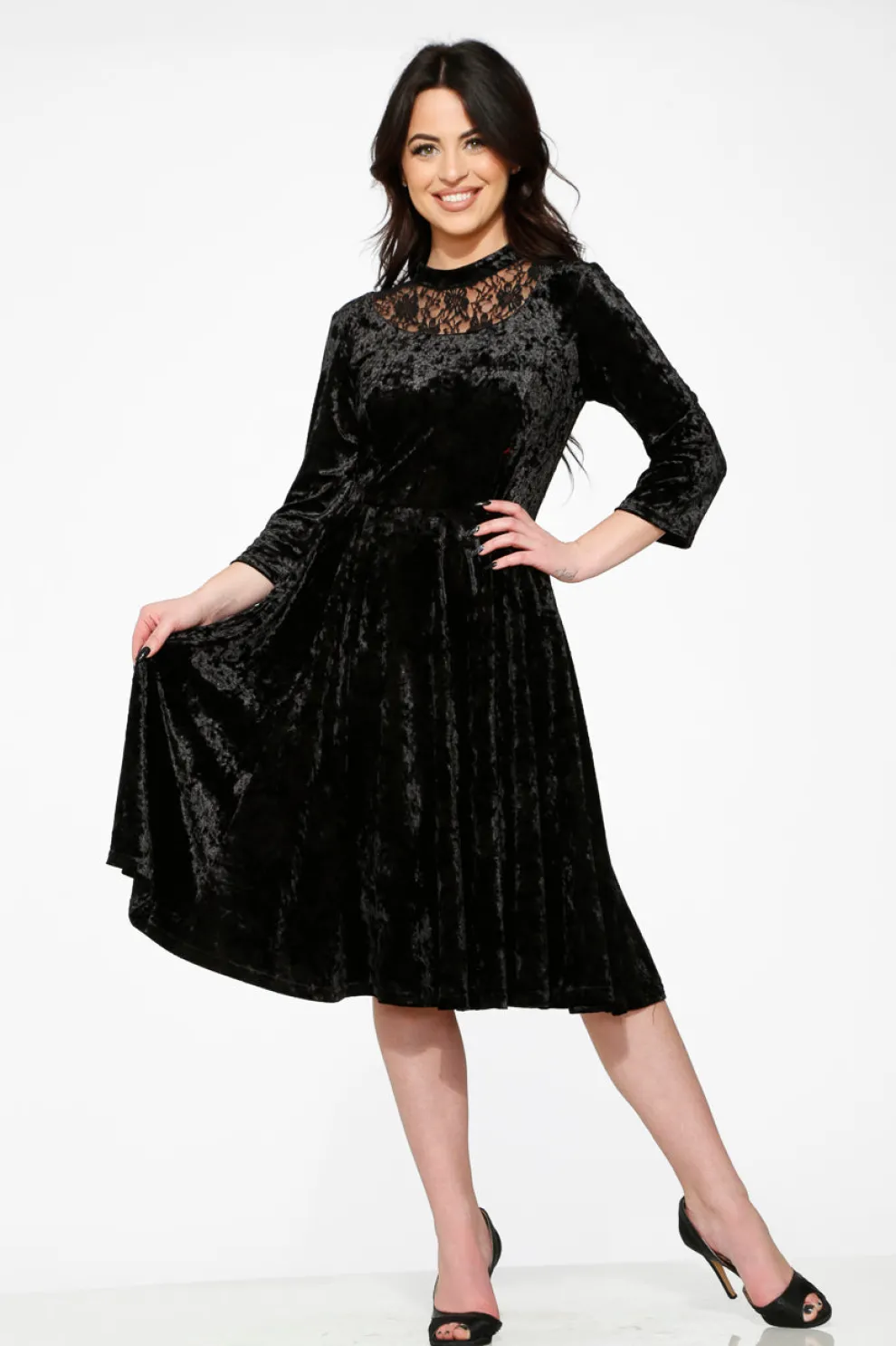 Black Diamond Velvet Swing Dress