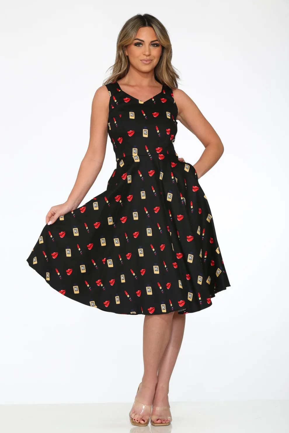 Black Red Lipstick Swing Dress