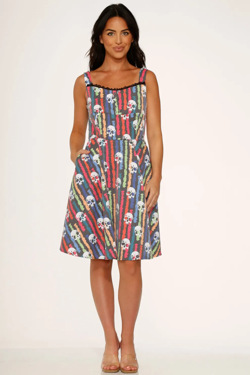 Black Skulls Rainbow Swing Dress