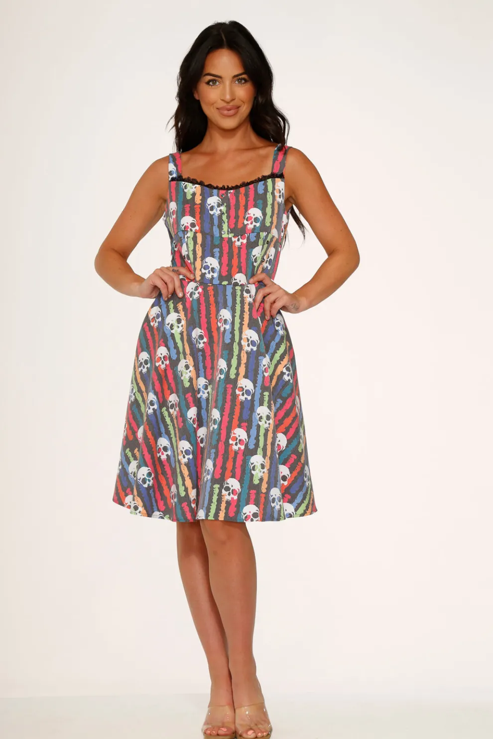 Black Skulls Rainbow Swing Dress