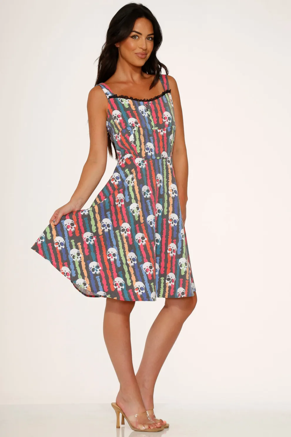 Black Skulls Rainbow Swing Dress