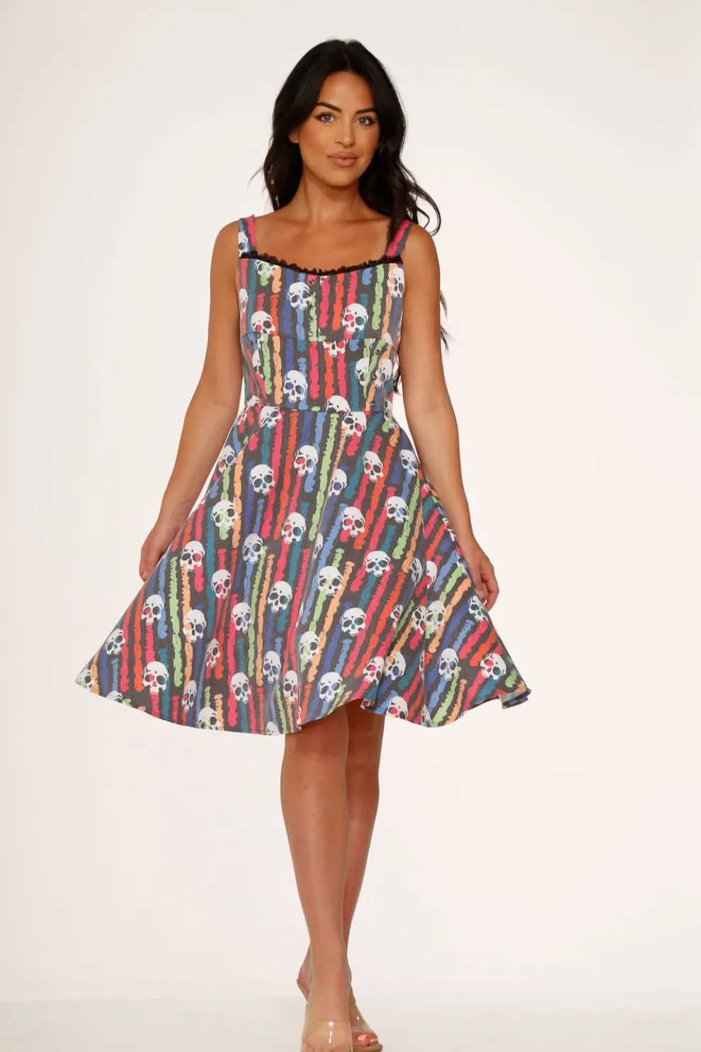 Black Skulls Rainbow Swing Dress