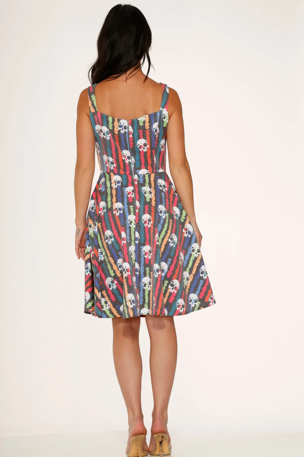 Black Skulls Rainbow Swing Dress