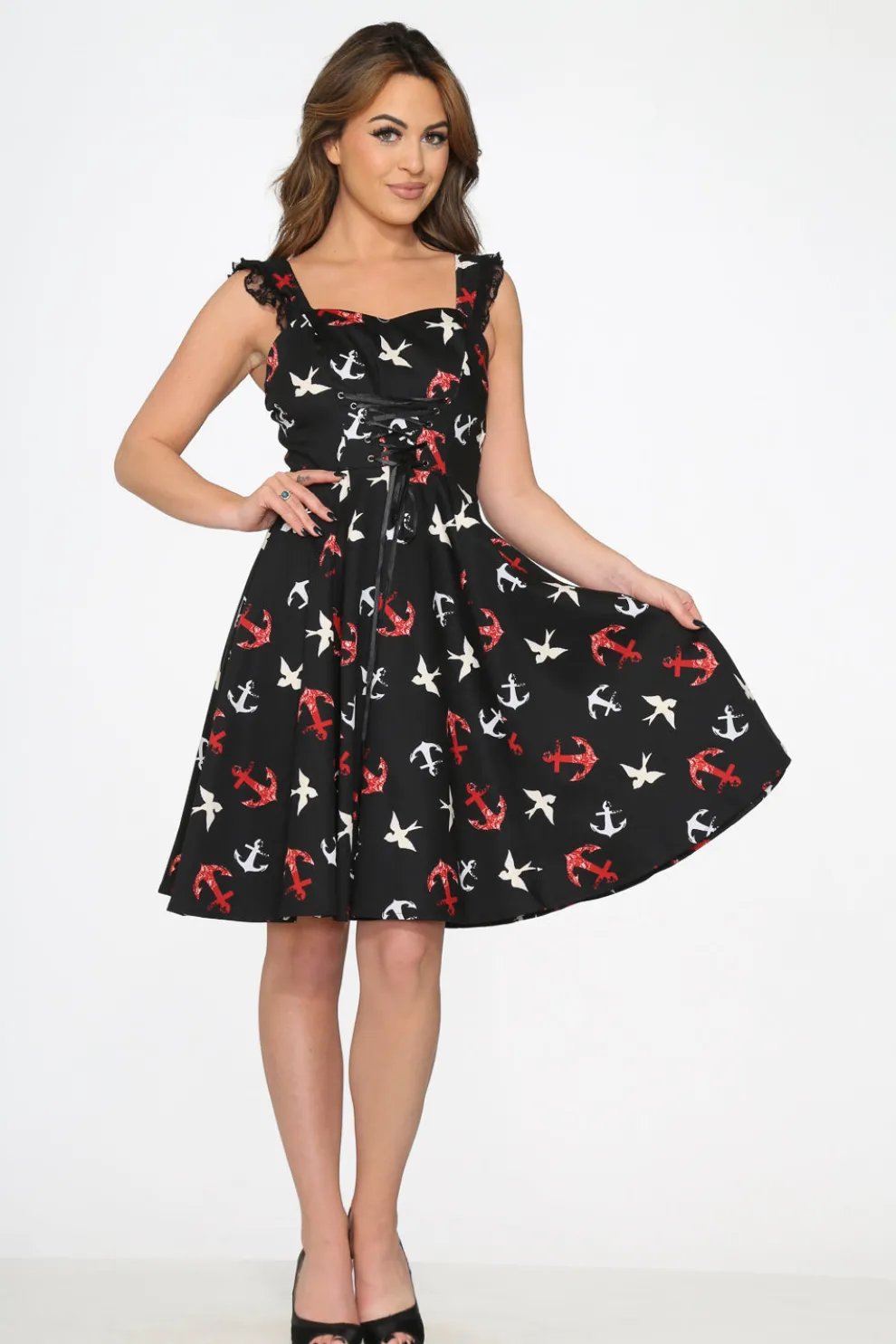 Black Swallow Swing Dress