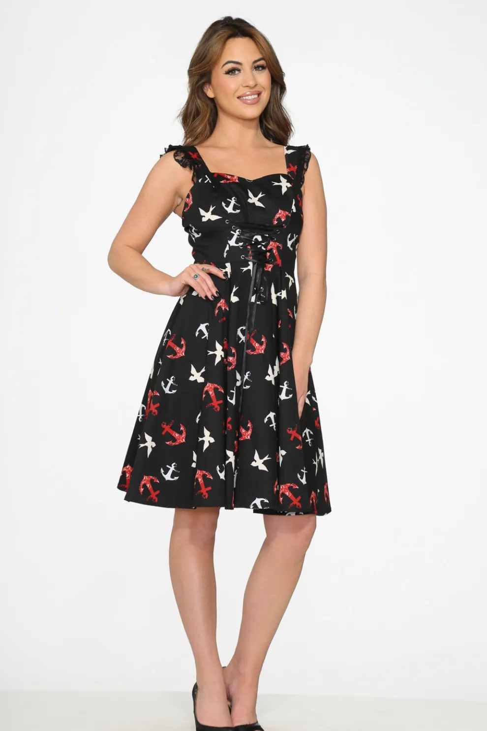 Black Swallow Swing Dress