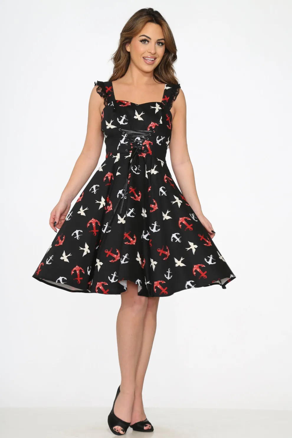 Black Swallow Swing Dress