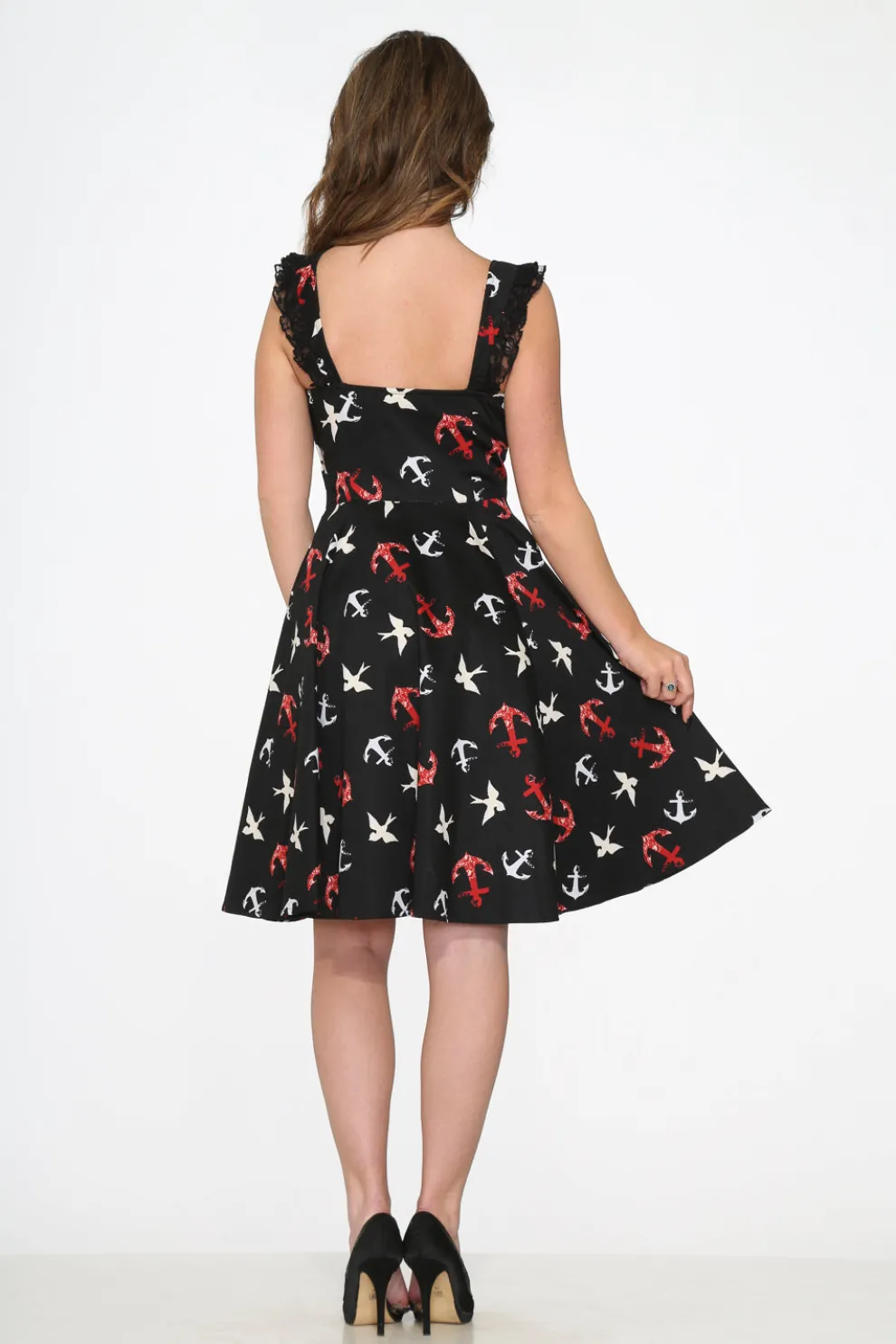 Black Swallow Swing Dress