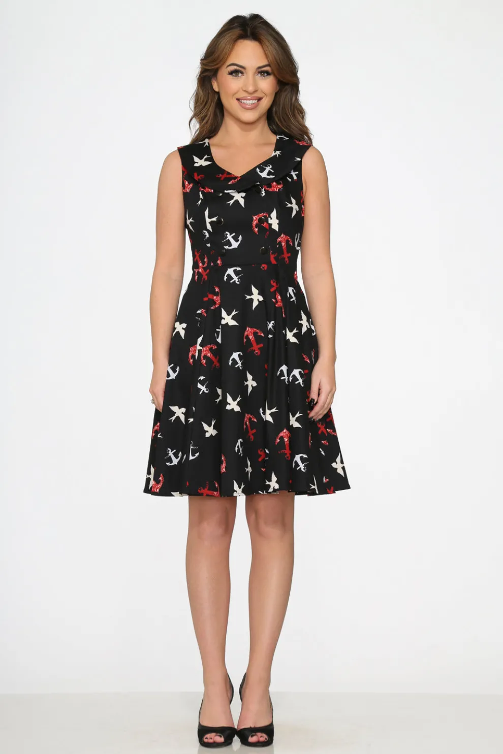 Black Swallow Swing Dress