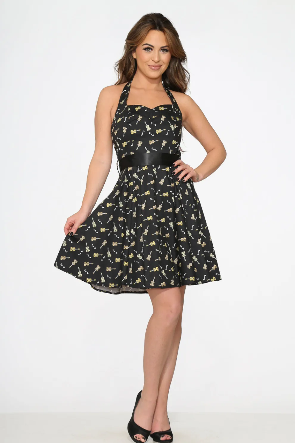 Black Violin Halter Swing Dress