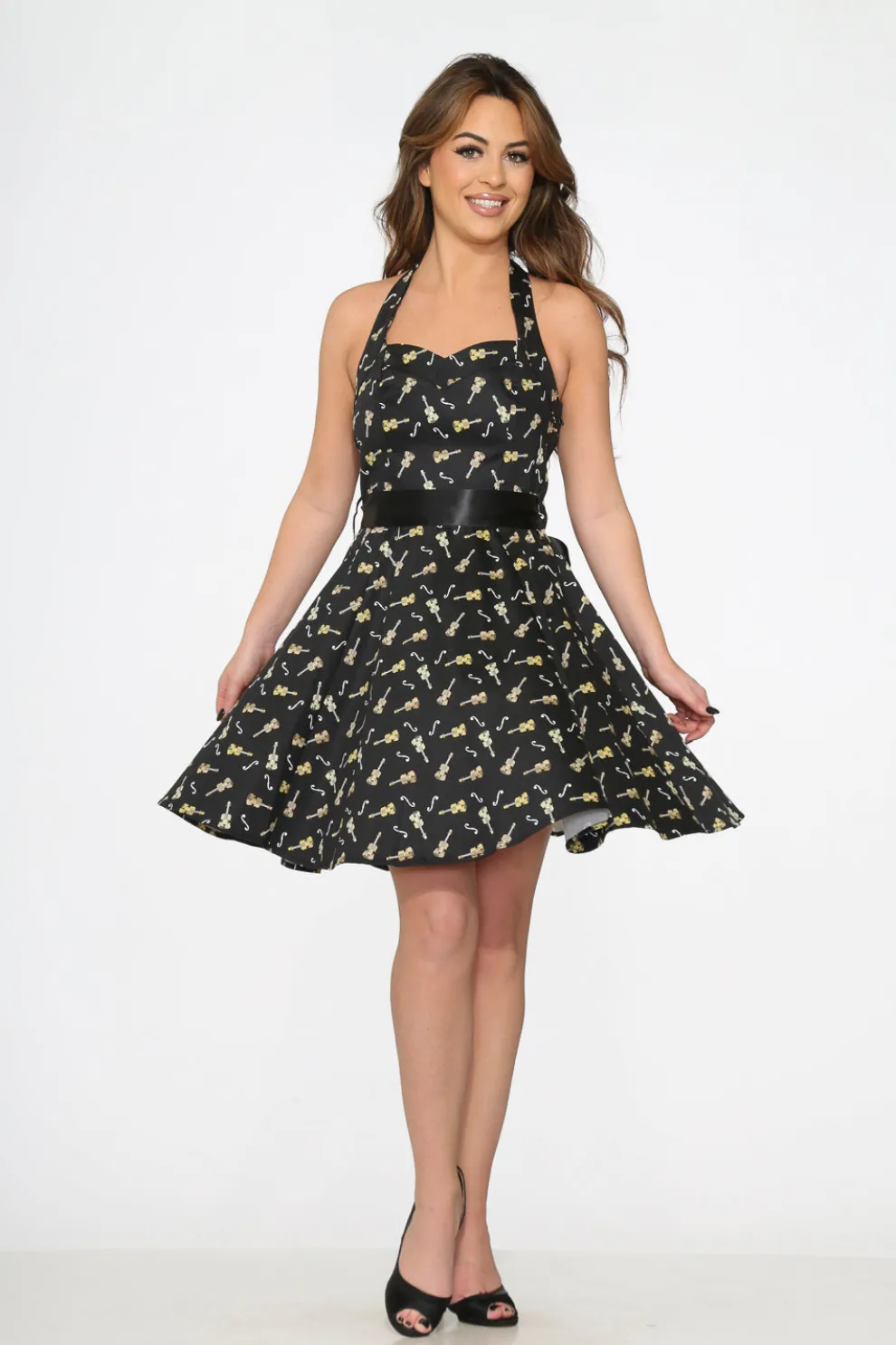 Black Violin Halter Swing Dress