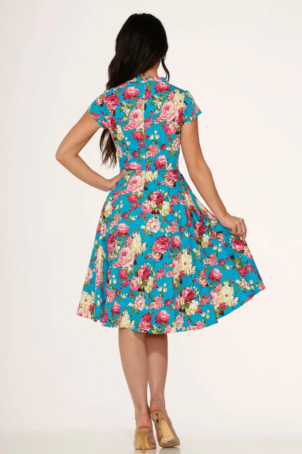 Blue & Pink Floral Swing Dress