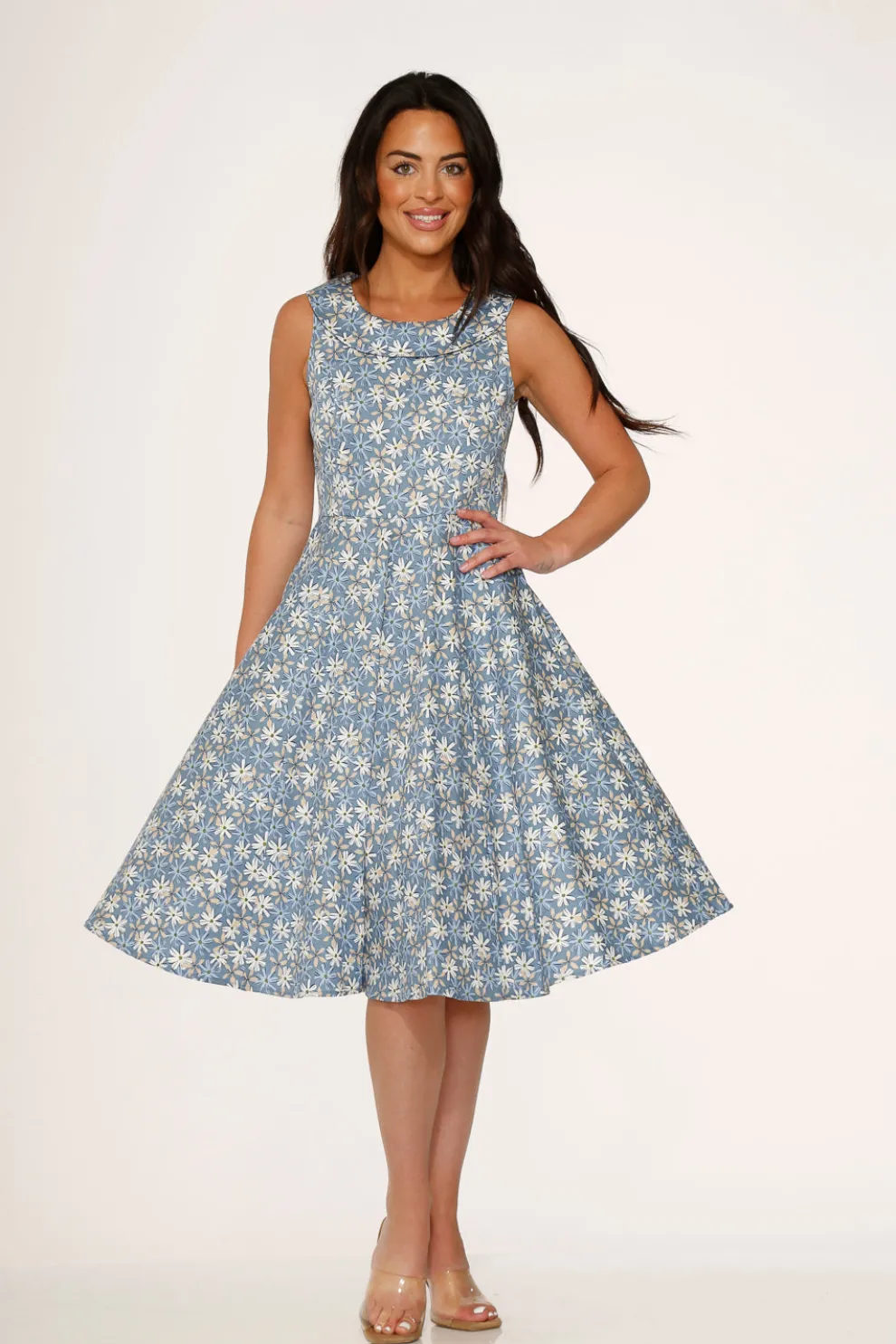 Blue Daisy Floral Swing Dress