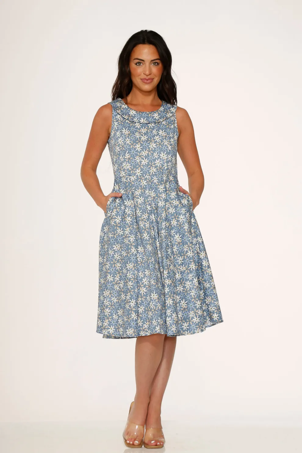 Blue Daisy Floral Swing Dress