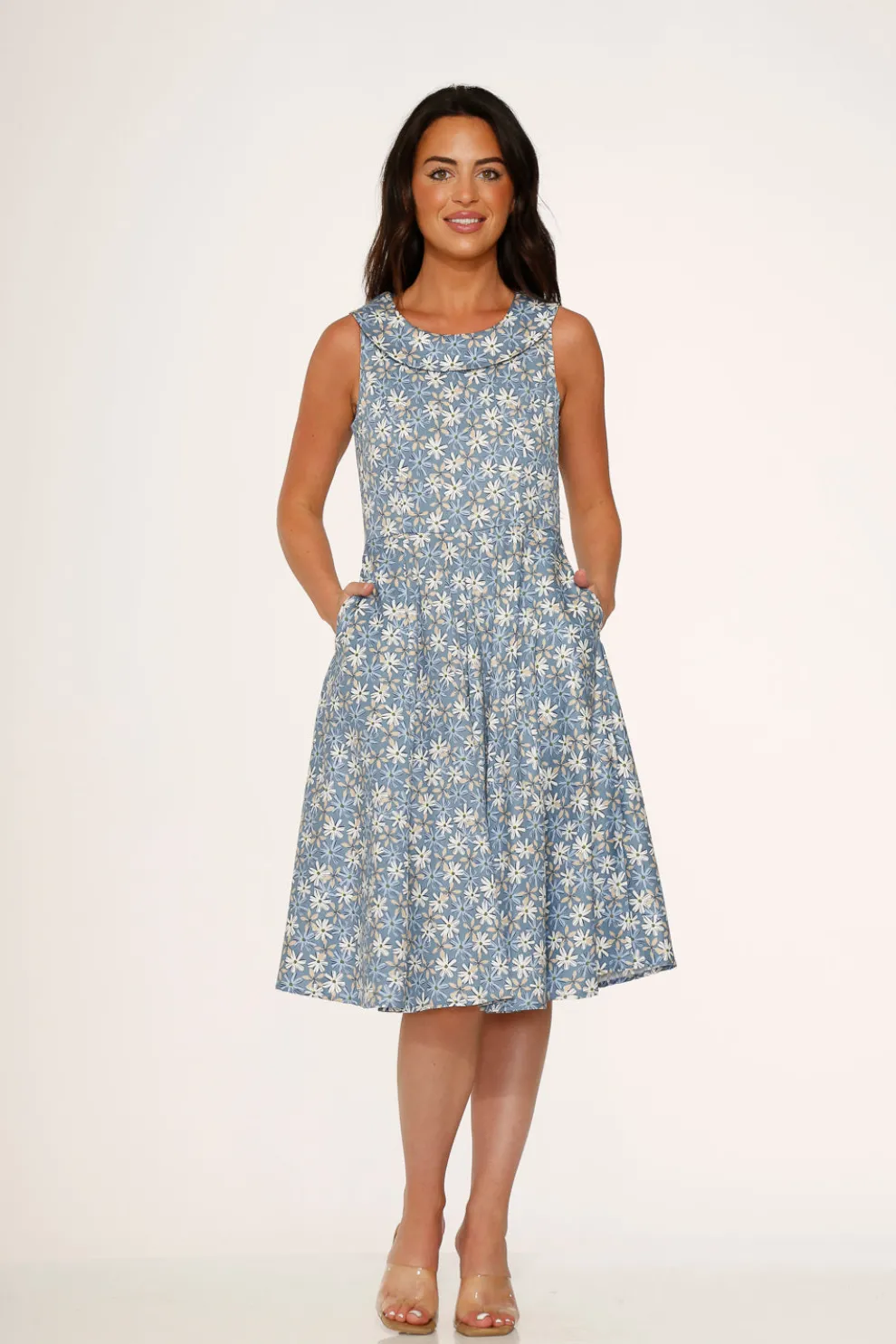 Blue Daisy Floral Swing Dress