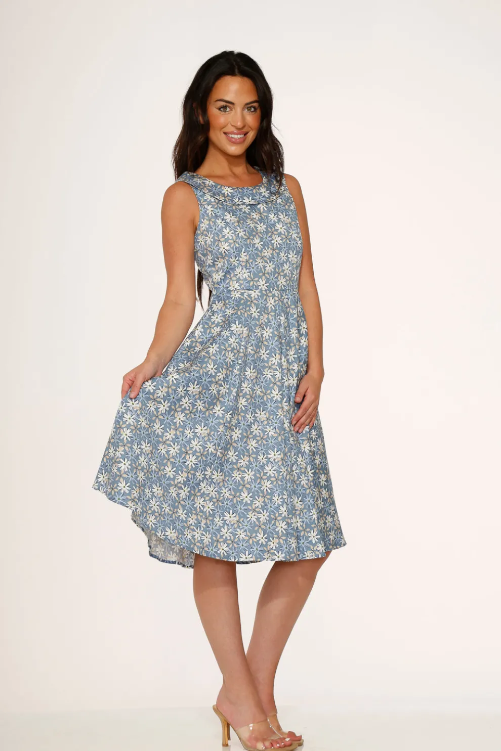 Blue Daisy Floral Swing Dress