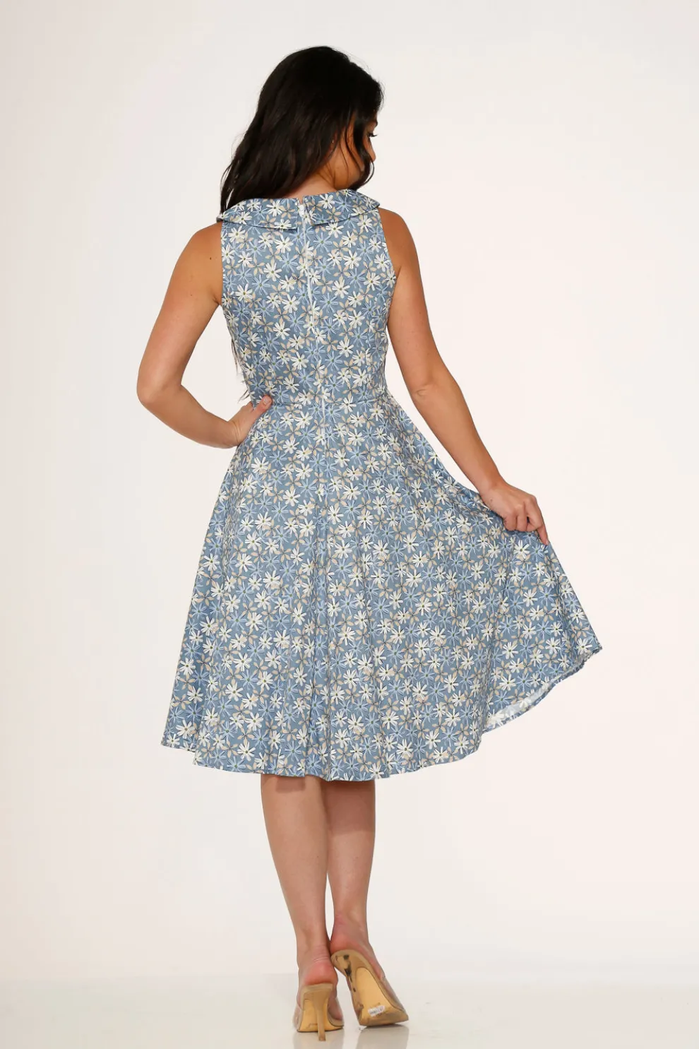 Blue Daisy Floral Swing Dress