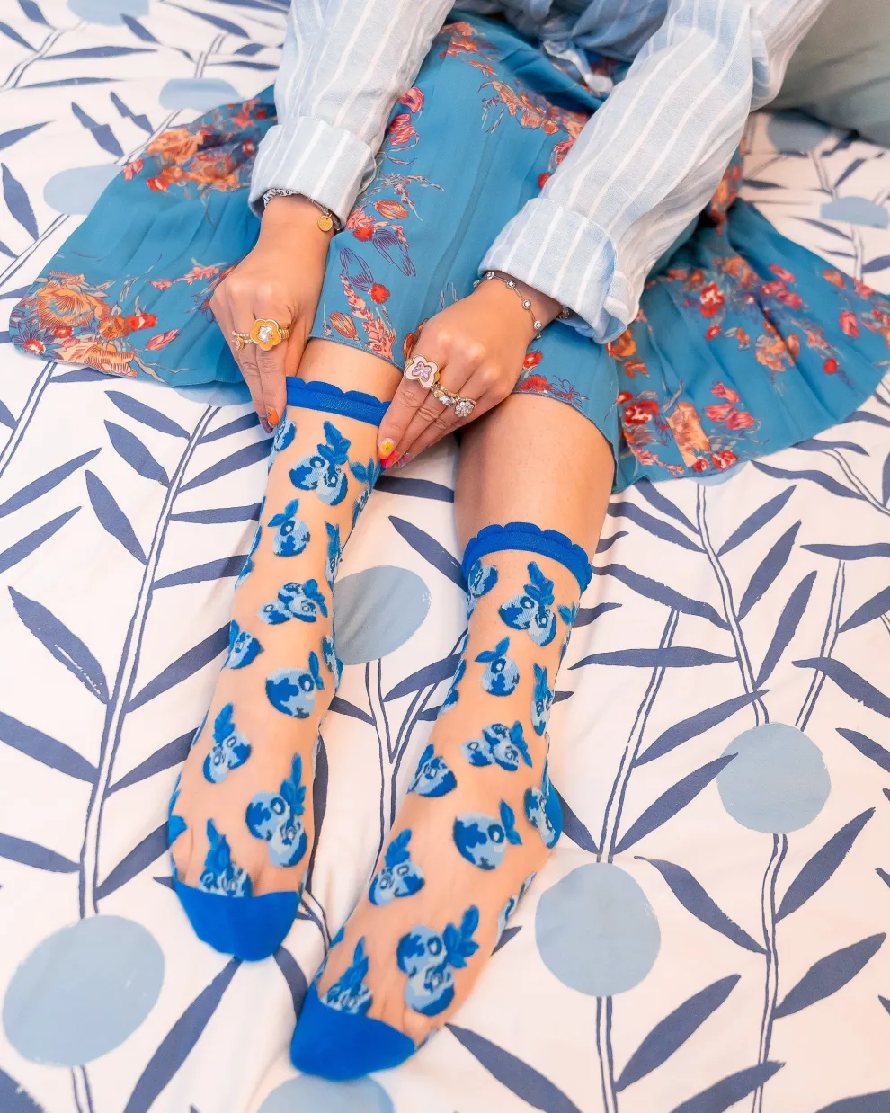 Blueberry Ruffle Sheer Crew Sock