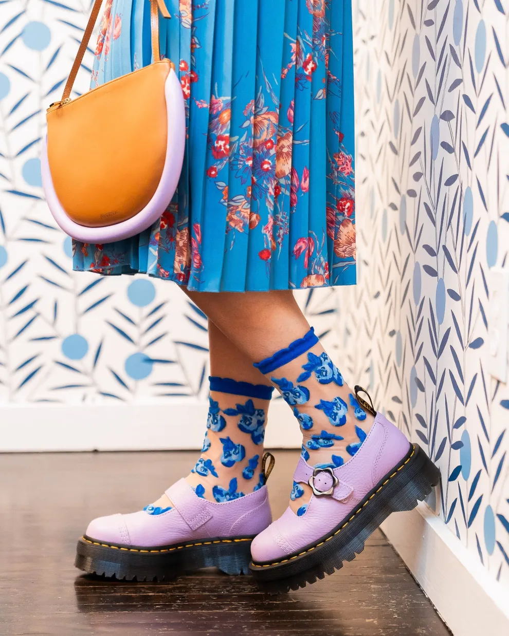 Blueberry Ruffle Sheer Crew Sock