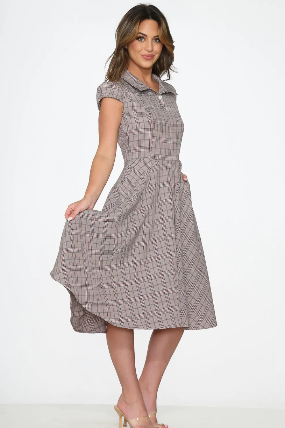 Brown Plaid Swing Dress