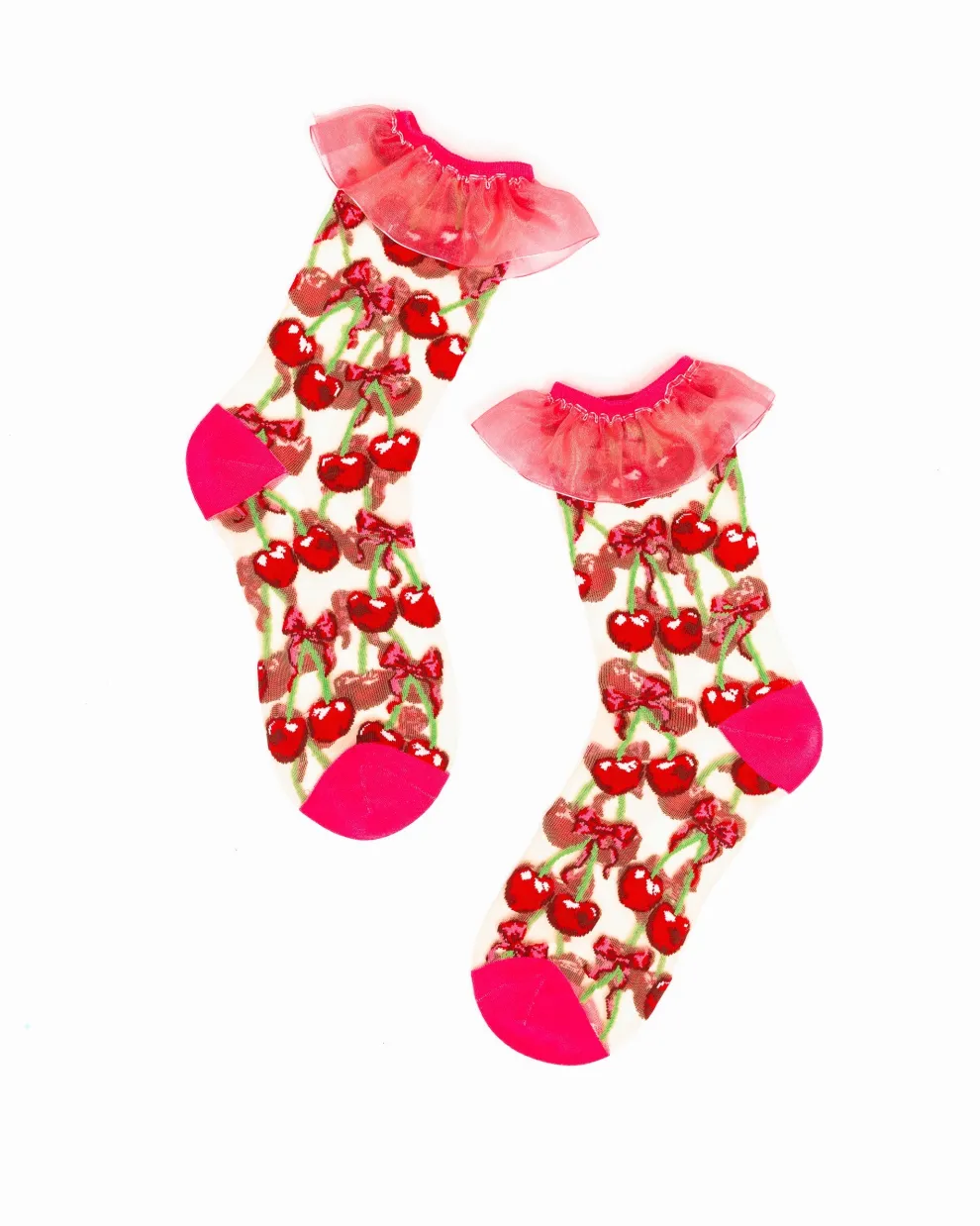 Cherry Bow Ruffle Sheer Crew Sock