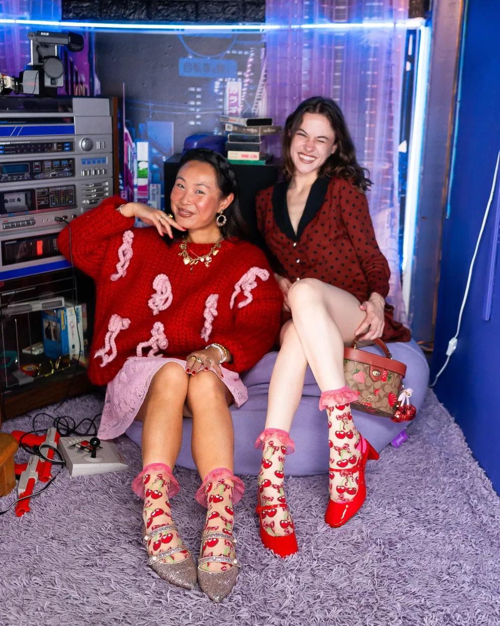 Cherry Bow Ruffle Sheer Crew Sock