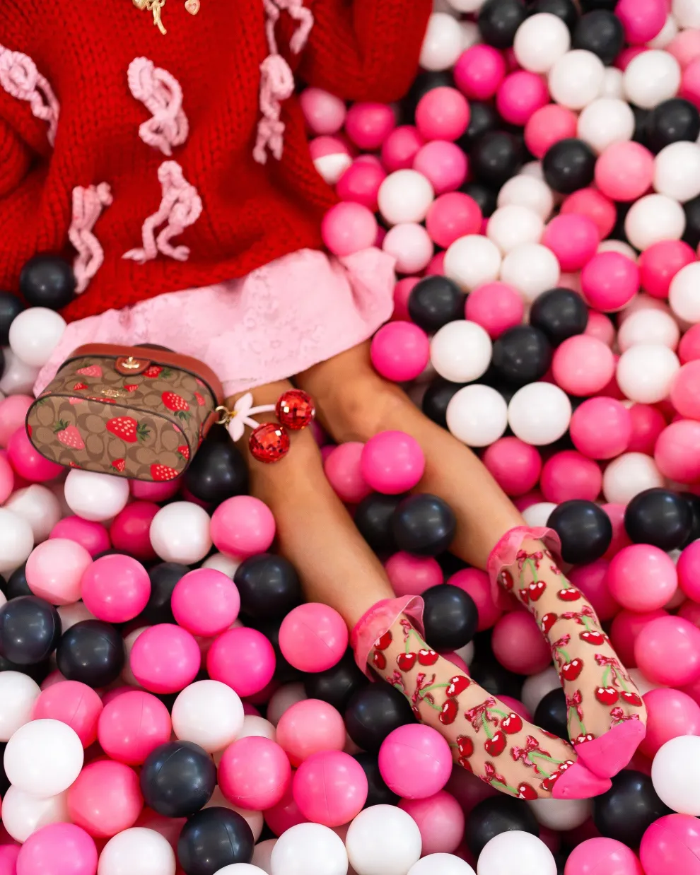 Cherry Bow Ruffle Sheer Crew Sock