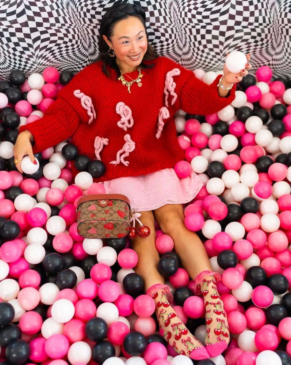 Cherry Bow Ruffle Sheer Crew Sock