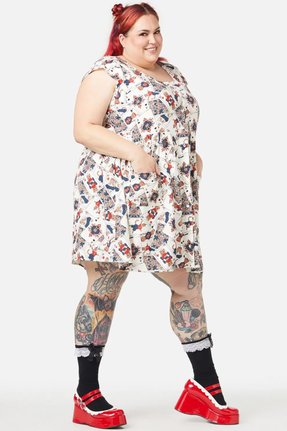 Curve Queen Of Cats Print Dress