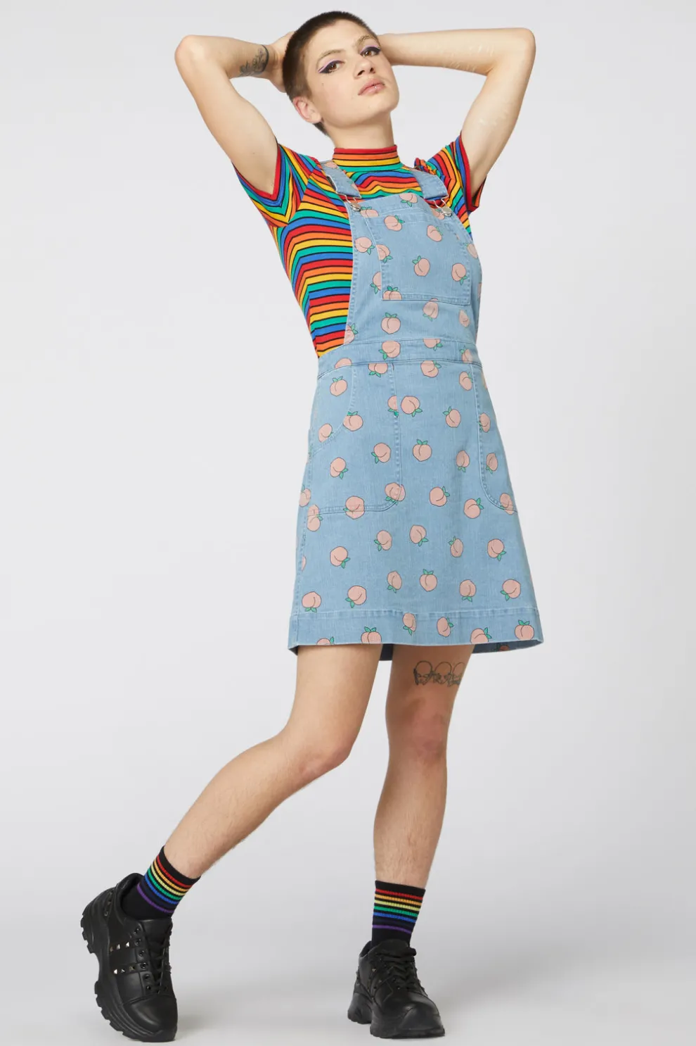 Denim Peach Bib Pinafore Skirtall