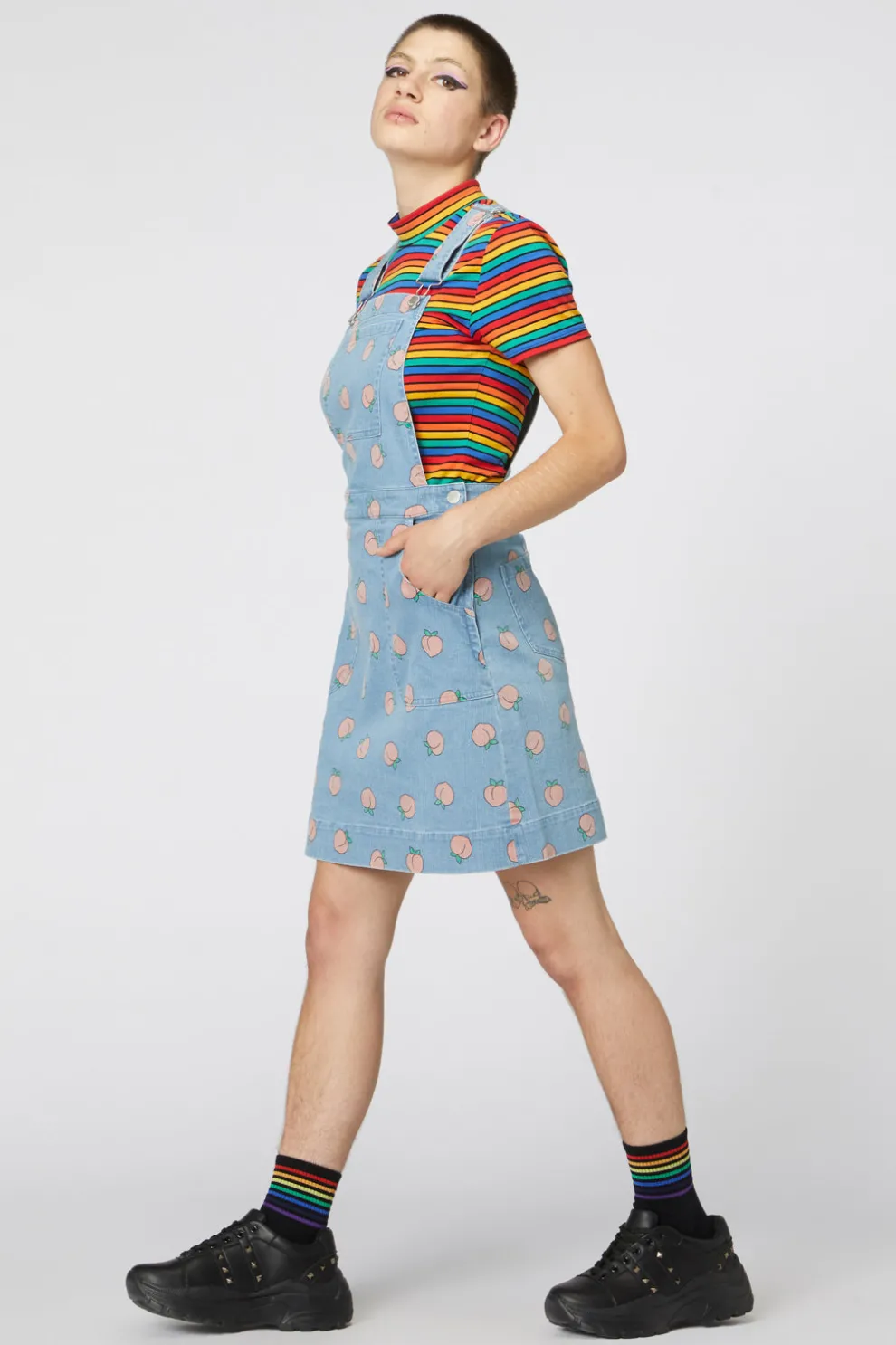 Denim Peach Bib Pinafore Skirtall