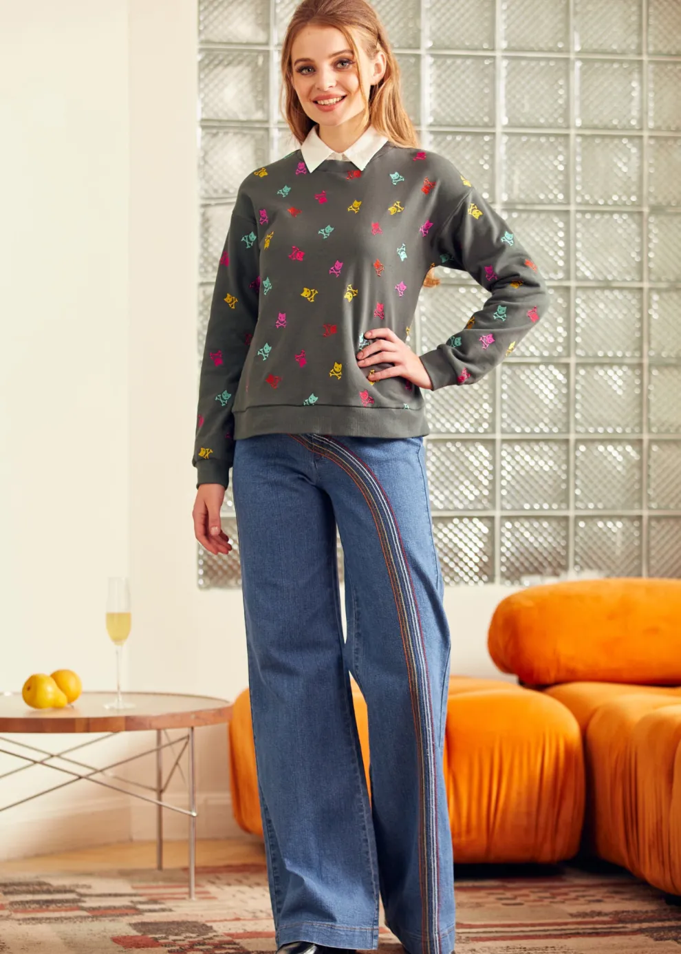 Drive-In Diva Collar Sweatshirt