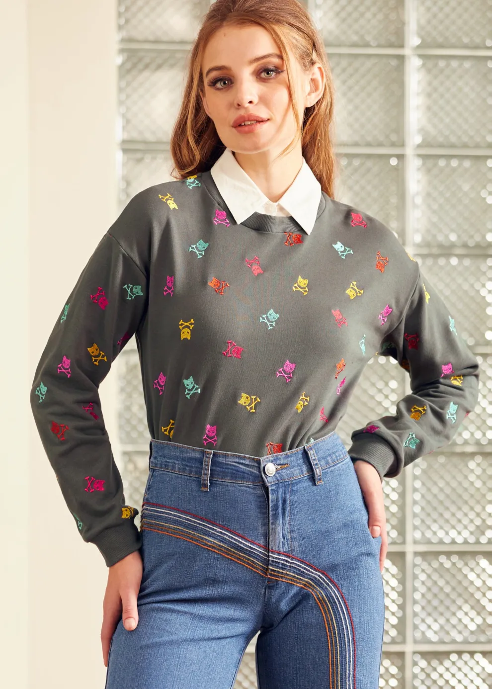 Drive-In Diva Collar Sweatshirt