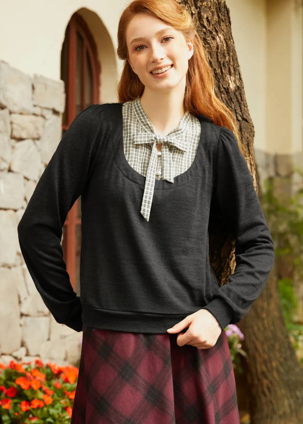 Flow & Function Tie Neck Long Sleeve Top