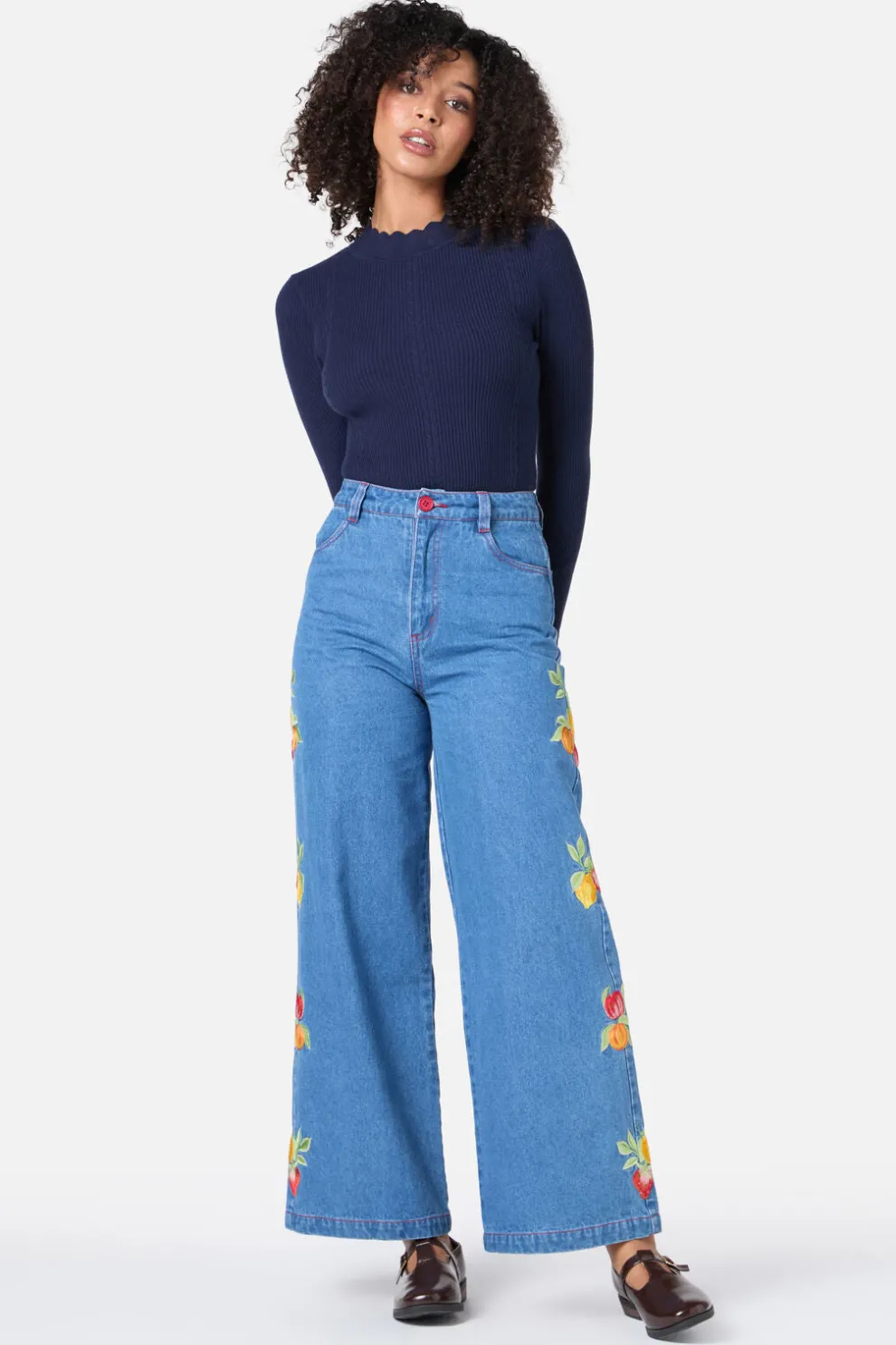 Fruit Embroidered Denim Jean