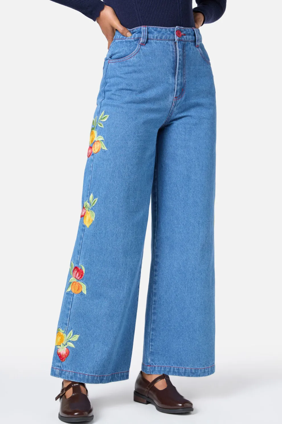 Fruit Embroidered Denim Jean