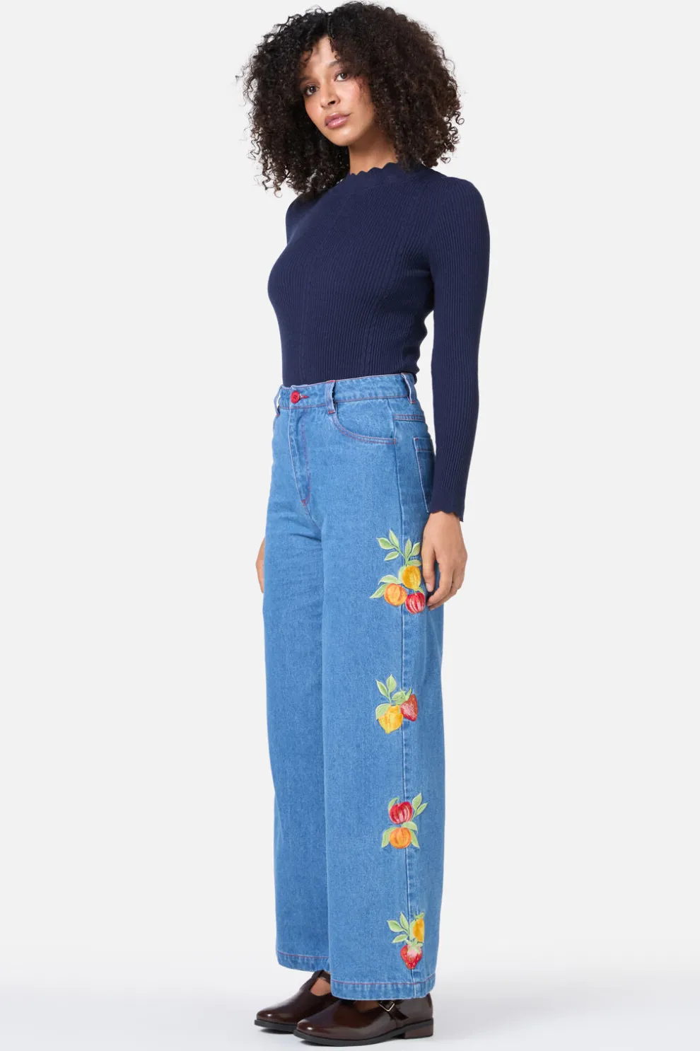 Fruit Embroidered Denim Jean