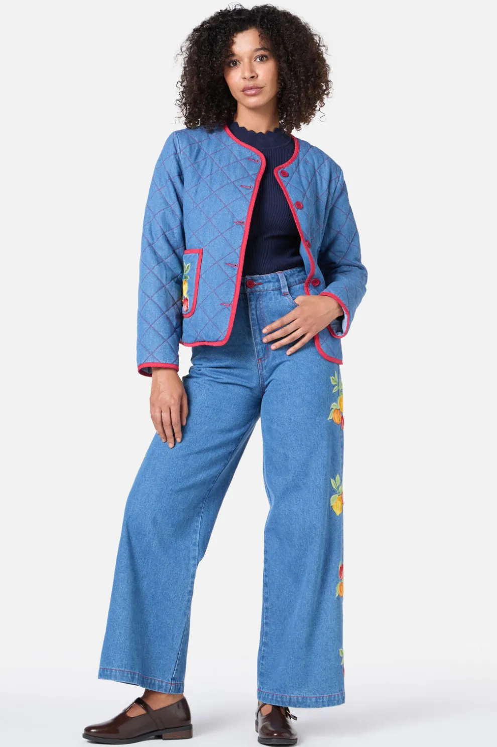 Fruit Embroidered Denim Jean