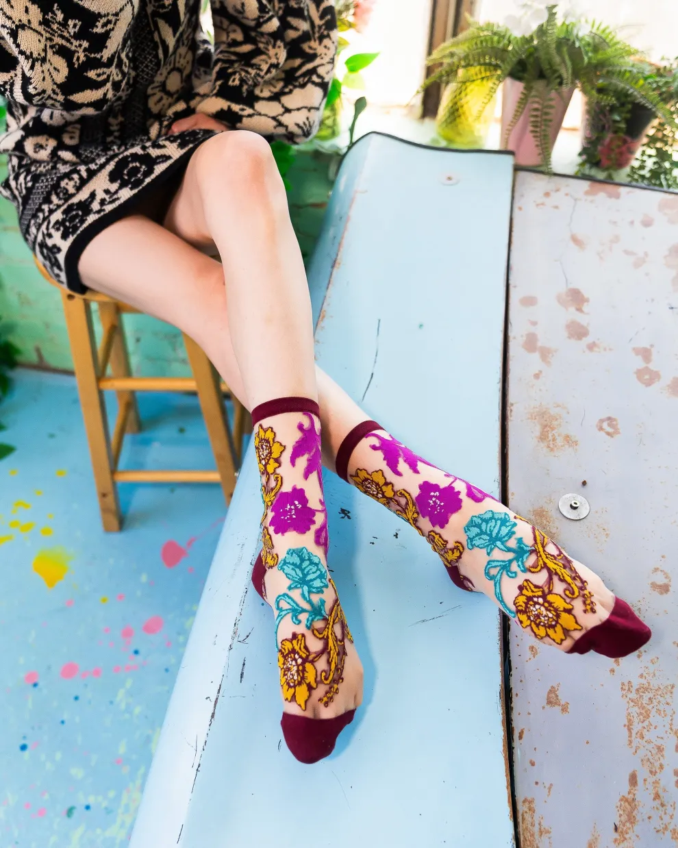 Gem Garden Sheer Crew Sock