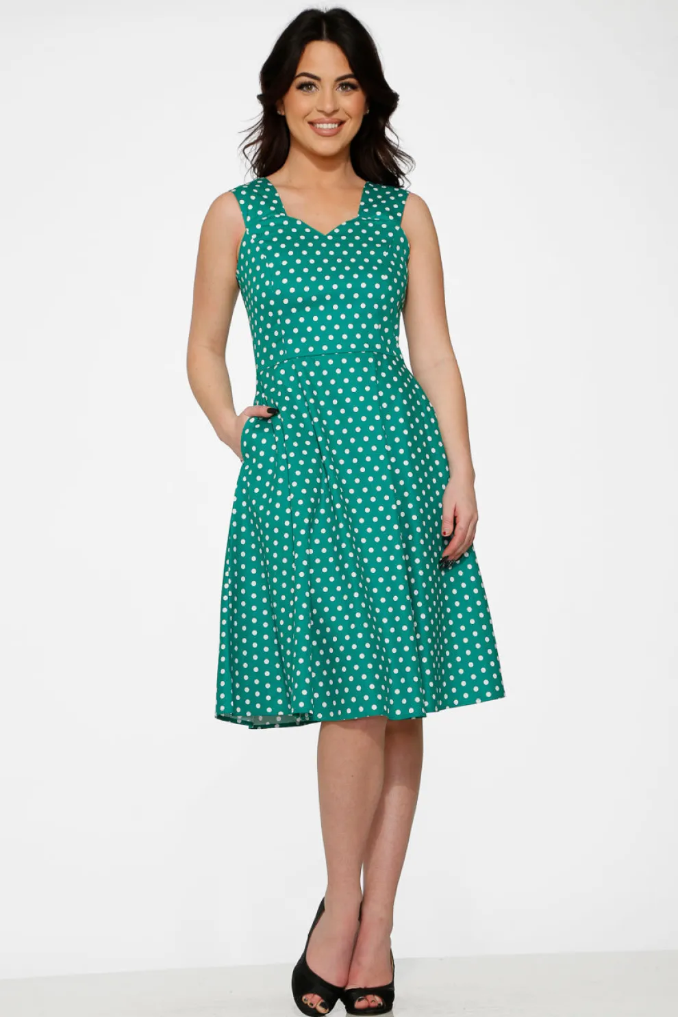Green & White Polka Dot Dress